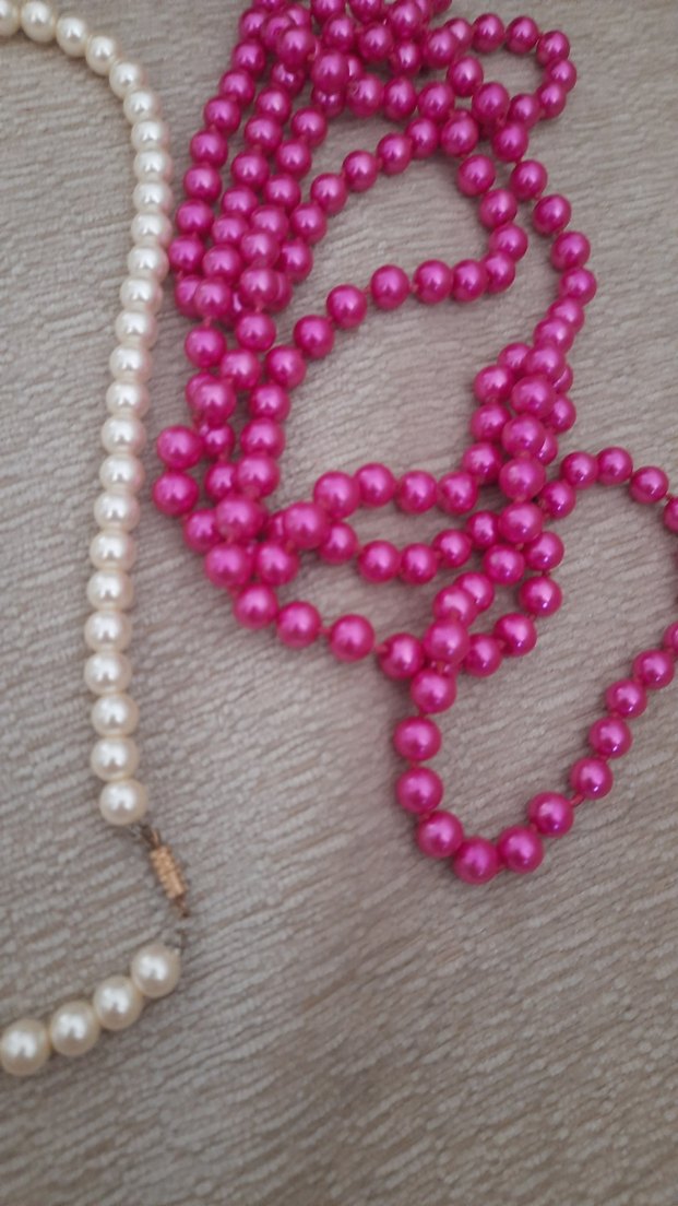 Uzun Boncuklu Pembe Nakışlı Kadın Kolye - Görsel 2