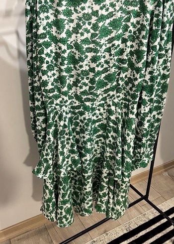 Yeşil Uzun Kollu Çiçek Desenli Bohem Elbise - Görsel 4