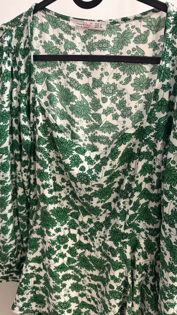 Yeşil Uzun Kollu Çiçek Desenli Bohem Elbise - Görsel 2