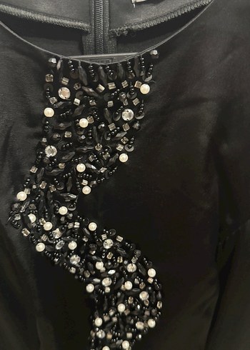 Boncuk İşlemeli Siyah Uzun Abiye Elbise - Görsel 3