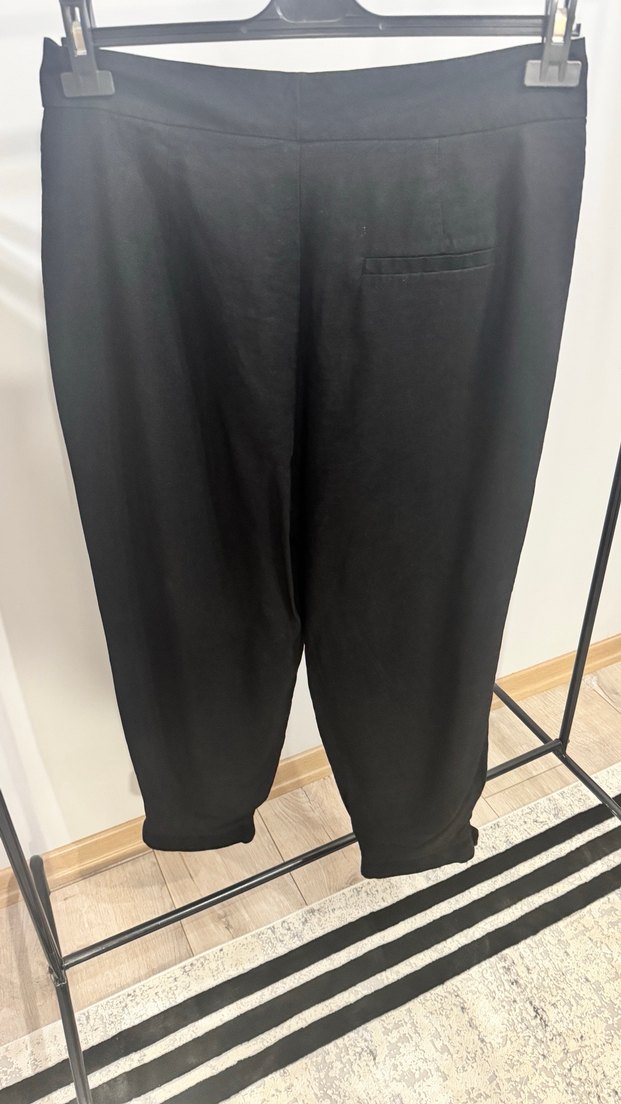 Kadın Siyah Keten Pilili Midi Pantolon - Görsel 5