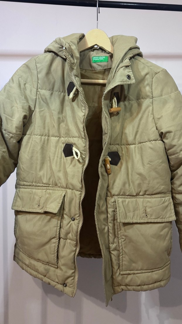 Benetton Marka Bej Erkek Çocuk Kapüşonlu Düğmeli Mont - Görsel 2