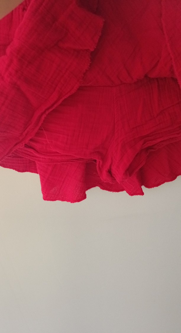 Kırmızı Fırfırlı Mini müslin sort etek - Görsel 3