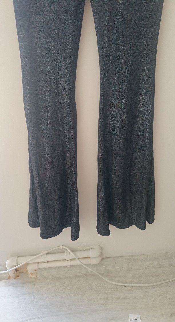 Siyah kadife ve yansimali İspanyol Paça Pantolon - Görsel 4