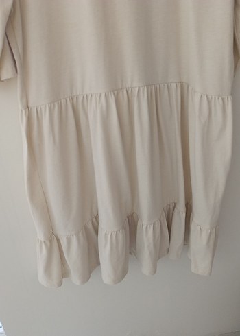 Bej  Midi Elbise, Kısa Kollu, Fırfırlı - Görsel 3