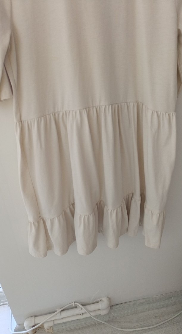 Bej  Midi Elbise, Kısa Kollu, Fırfırlı - Görsel 3