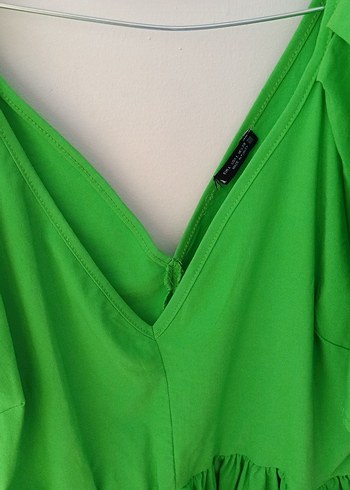 Yeşil Drapeli Mini V Yaka Kadın elbise - Görsel 3