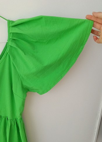 Yeşil Drapeli Mini V Yaka Kadın elbise - Görsel 2