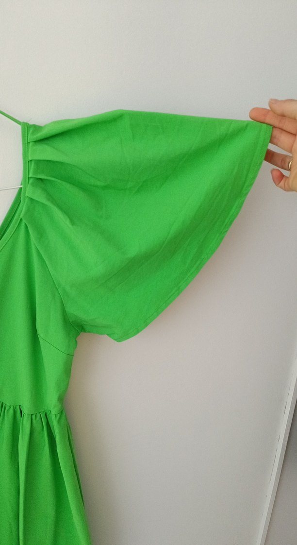 Yeşil Drapeli Mini V Yaka Kadın elbise - Görsel 2
