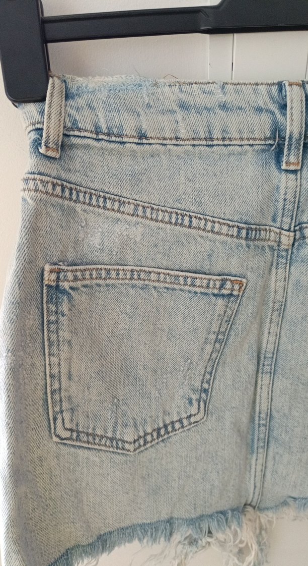 Fermuarlı Mavi Mini Kot Etek - Görsel 5