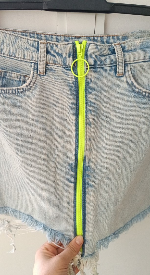 Fermuarlı Mavi Mini Kot Etek - Görsel 2