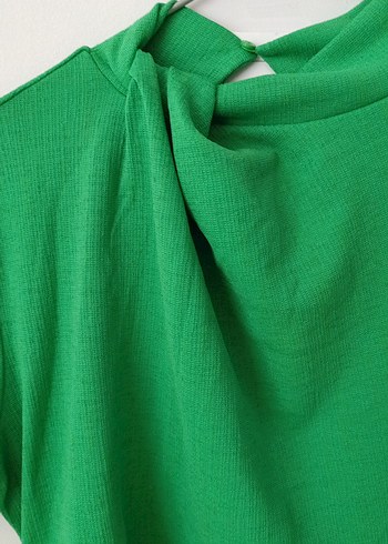 Yeşil Drapeli uzun Elbise - Görsel 2