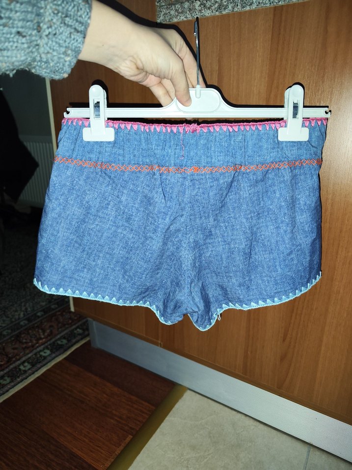 Nakışlı Bel Bantlı Kot penti deniz Şortu S - Görsel 4