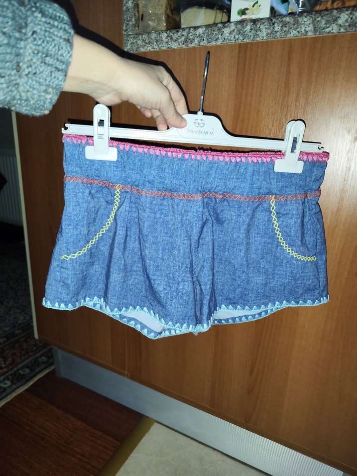 Nakışlı Bel Bantlı Kot penti deniz Şortu S - Görsel 2