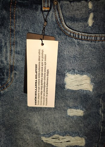 Yırtık detaylı Mavi Mini Denim Şort 38 trendyol - Görsel 5