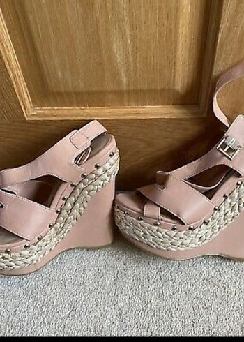 Pudra pembe Dolgu Topuk sandalet miss selfridge 38 - Görsel 3