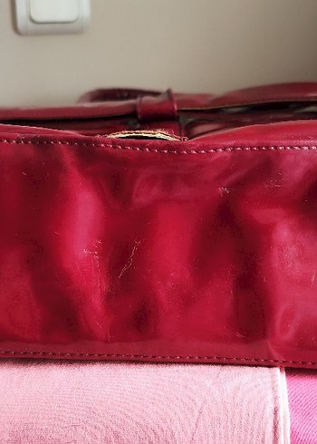 Esta rubon Parlak Kırmızı Deri Kadın Çanta - Görsel 4