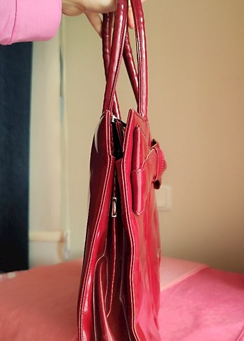 Esta rubon Parlak Kırmızı Deri Kadın Çanta - Görsel 5