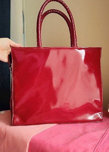 Esta rubon Parlak Kırmızı Deri Kadın Çanta - Görsel 3