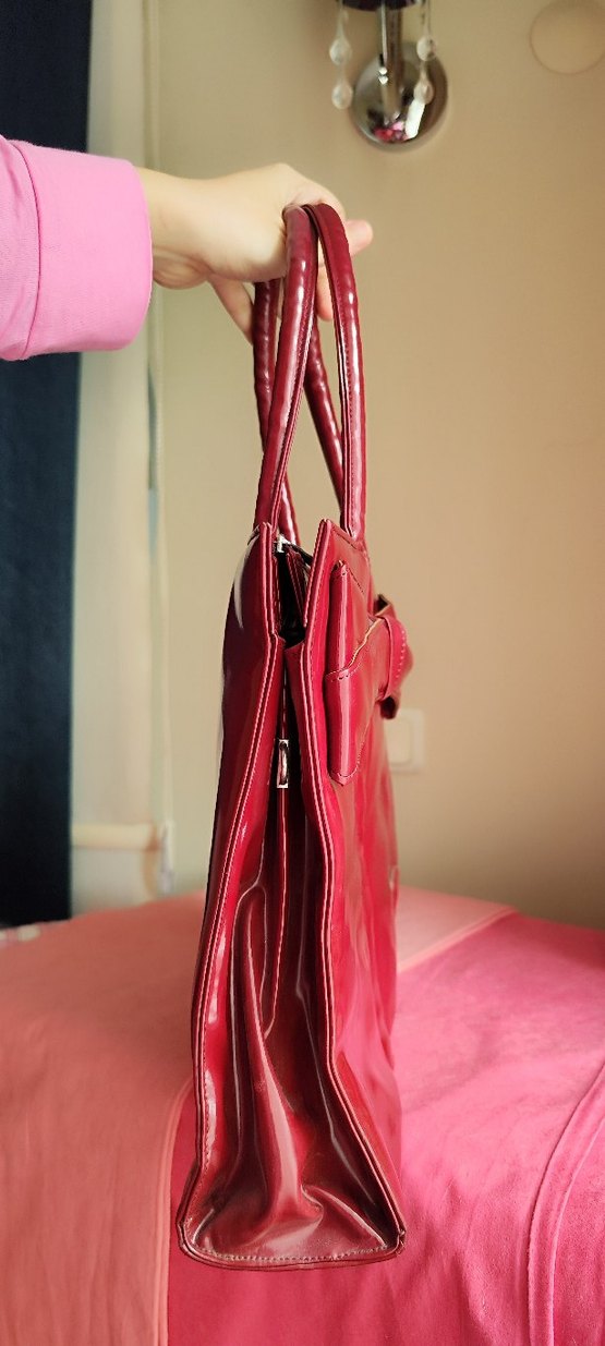 Esta rubon Parlak Kırmızı Deri Kadın Çanta - Görsel 5