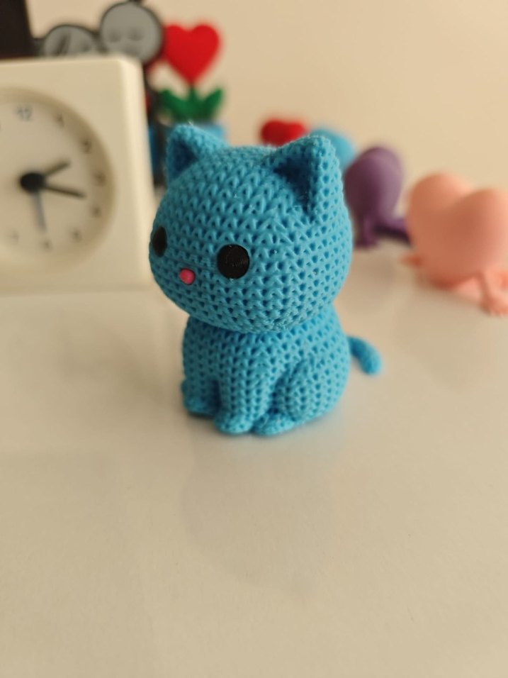 Turkuaz Renkli Örgü Kedi 3d Oyuncak - Görsel 2