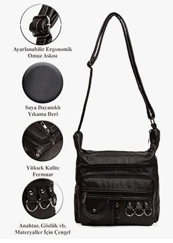 Siyah Deri Biker Çanta - Görsel 2