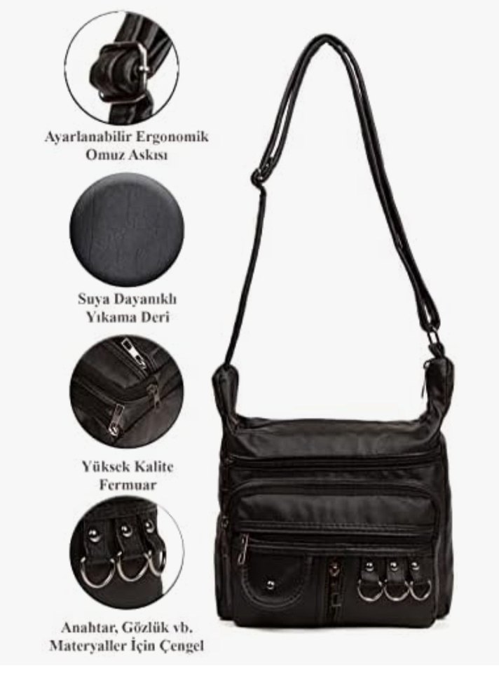 Siyah Deri Biker Çanta - Görsel 2