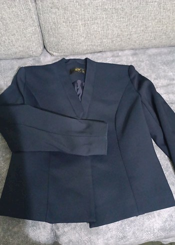 Düğmeli Lacivert Midi Kadın Blazer Ceket - Görsel 2