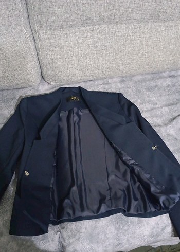 Düğmeli Lacivert Midi Kadın Blazer Ceket - Görsel 3