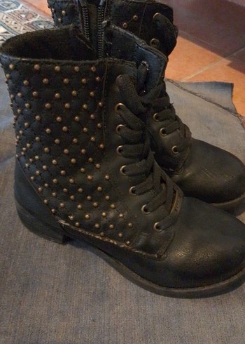 Siyah Deri Perçinli Rock Punk çocuk Botu - Görsel 3