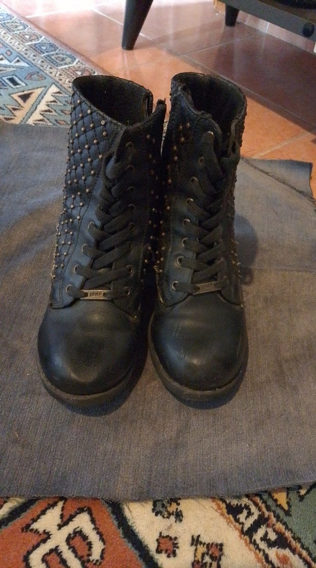 Siyah Deri Perçinli Rock Punk çocuk Botu - Görsel 2