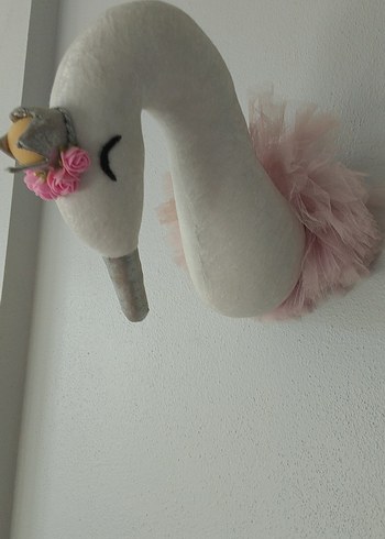 Pembe Peluş Kuğu Duvar Süsü - Görsel 7