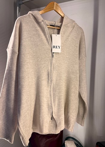 Bej Uzun Triko Kapüşonlu Kadın Takım - Görsel 4