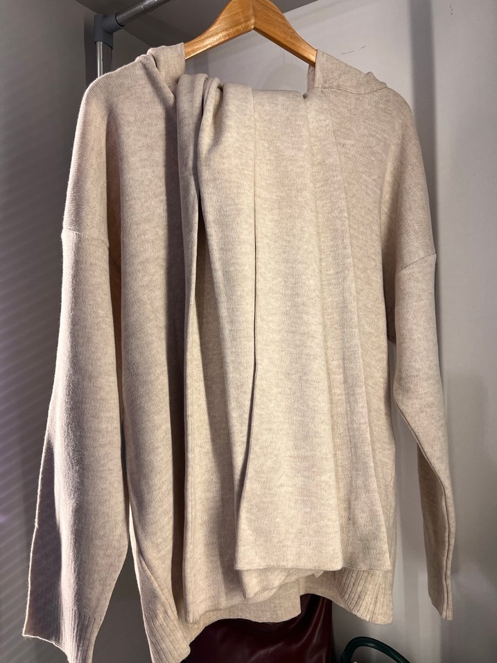 Bej Uzun Triko Kapüşonlu Kadın Takım - Görsel 5