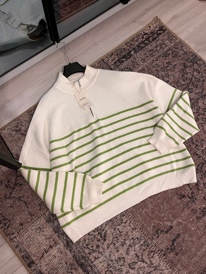 Mango Çizgili Salaş Kadın Triko - Görsel 4