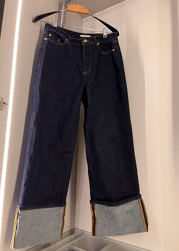 Lacivert Paçası Katlı Denim Pantolon - Görsel 3