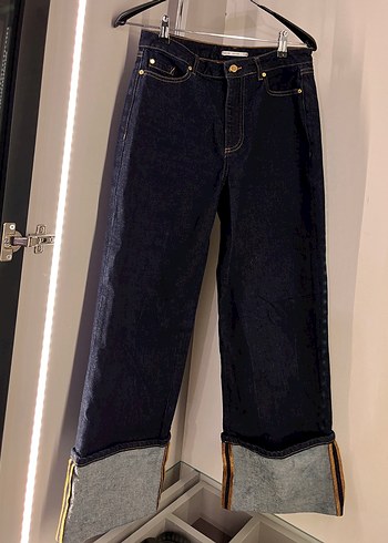 Lacivert Paçası Katlı Denim Pantolon - Görsel 4