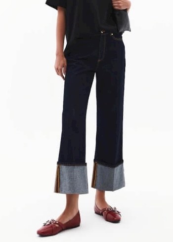 Lacivert Paçası Katlı Denim Pantolon - Görsel 2