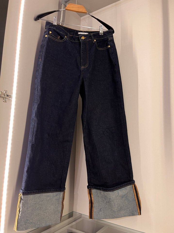 Lacivert Paçası Katlı Denim Pantolon - Görsel 3