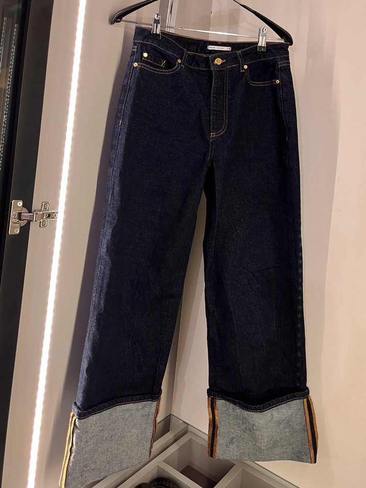 Lacivert Paçası Katlı Denim Pantolon - Görsel 4