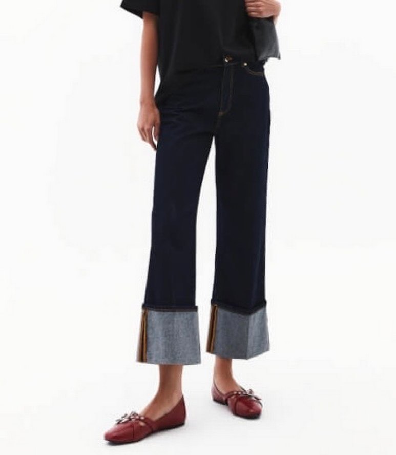 Lacivert Paçası Katlı Denim Pantolon - Görsel 2