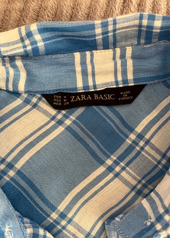 Zara Kadın Mavi Uzun Kollu Pamuklu Gömlek