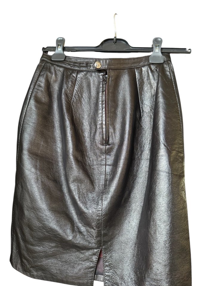 Siyah Deri Biker Ceket ve Etek Takımı - Görsel 3