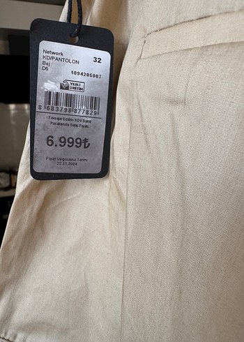 Bej Kemerli Kadın Keten Pantolon - Görsel 5