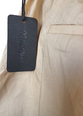 Bej Kemerli Kadın Keten Pantolon - Görsel 3