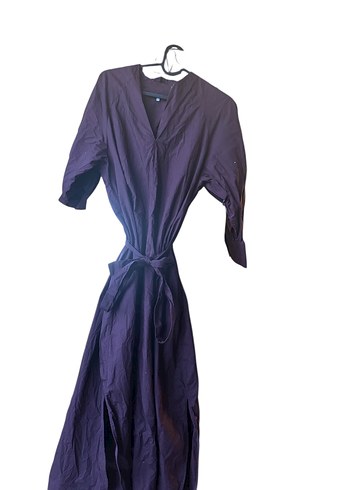 Bordo V Yakalı Kemerli Uzun Kadın Elbise - Görsel 7