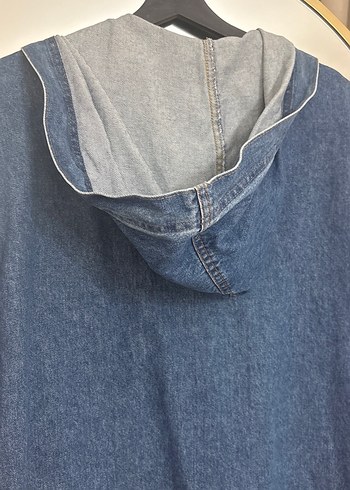 l Beden mavi Renk Düğmeli Kapüşonlu Mavi Denim Ceket