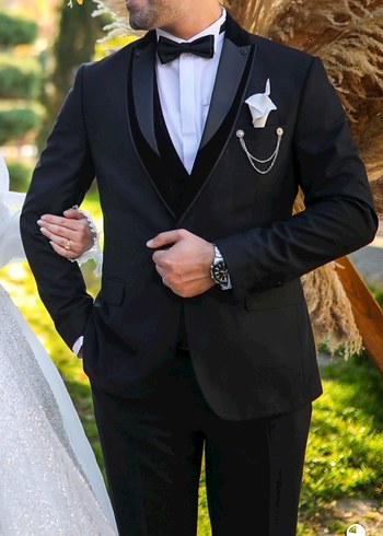 Düğün İçin Siyah Modern Klasik Damat Takımı