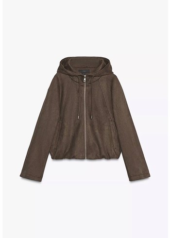 Zara Kadın Kahverengi Süet Kapüşonlu Ceket - Görsel 4