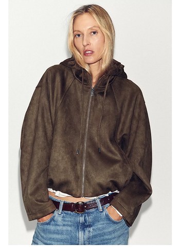 Zara Kadın Kahverengi Süet Kapüşonlu Ceket - Görsel 2
